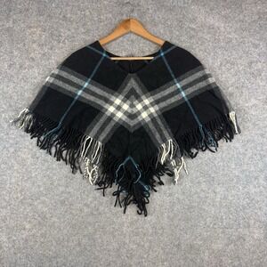 Burberry Poncho Cape One Size Nova Check Fringe Merino Wool Cashmere Blend